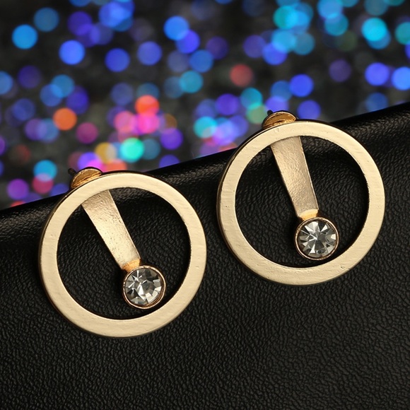 Jewelry - Floating CZ Gold Hollow Circle Stud Earrings